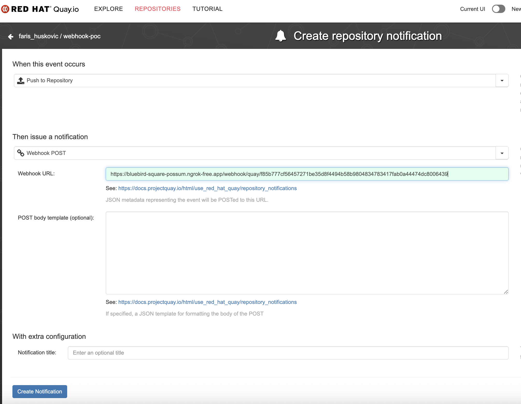 Create Repository Notification Form